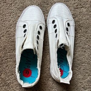 Red white and blue slip on shoes